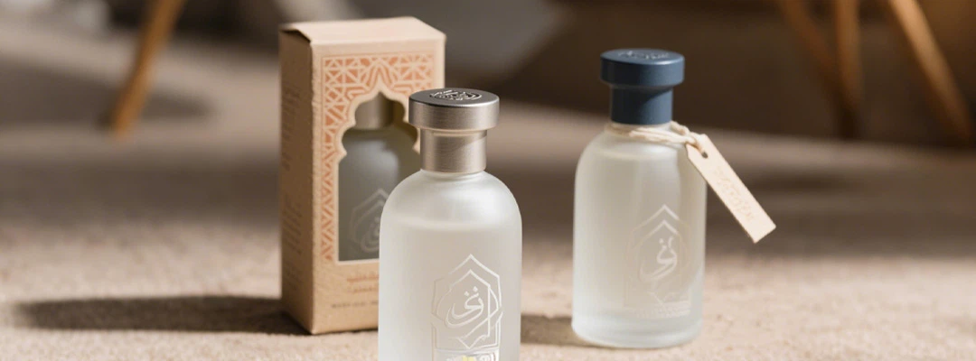 sustainable perfume packaging with recycled materials and minimalist style